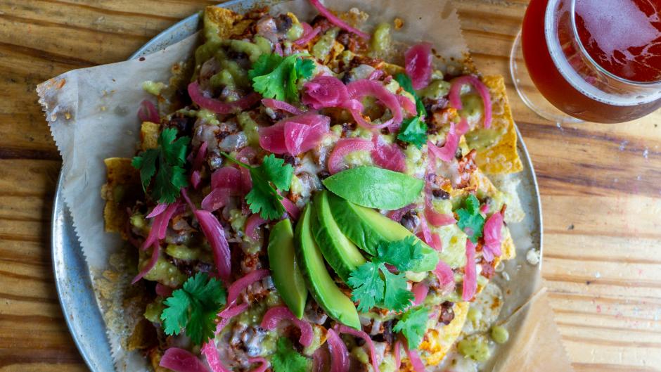 Jolly Pumpkin's nachos and a beer.