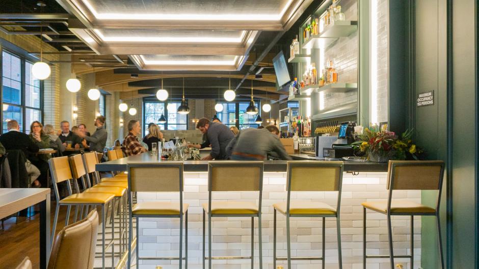 The bar interior at One Twenty Three in Studio Park