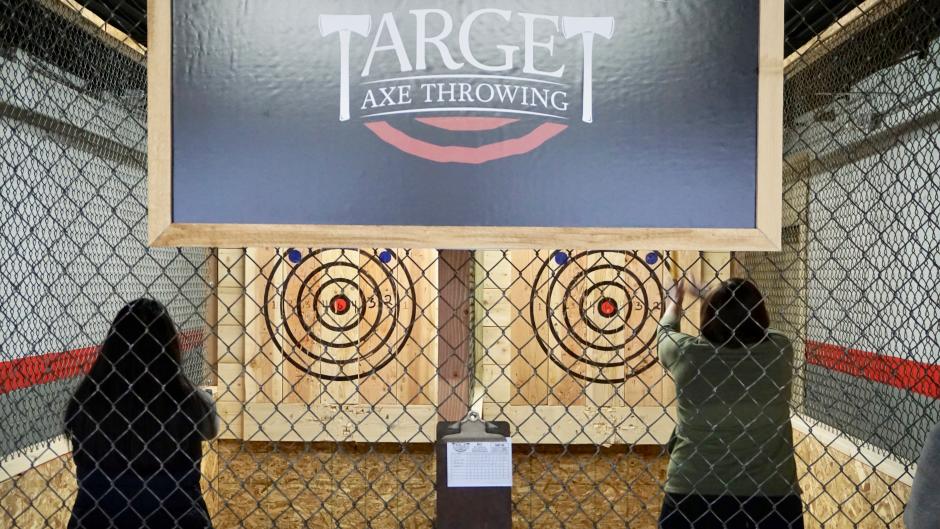 Axe throwing is an exciting, darts-like activity for anyone ages 14 and up - just don't forget to wear close-toed shoes.