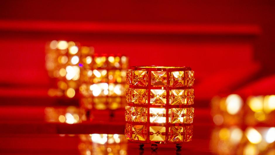 Candle holders on top of tables at IDC.