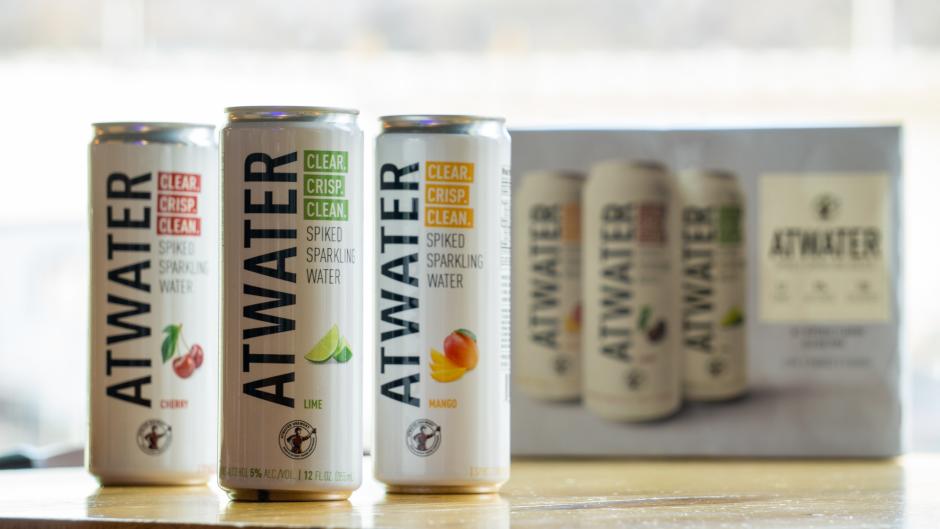 Three cans of hard seltzer from Atwater Brewery.