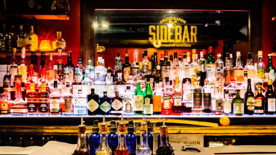 Sidebar bar and liquor set up.