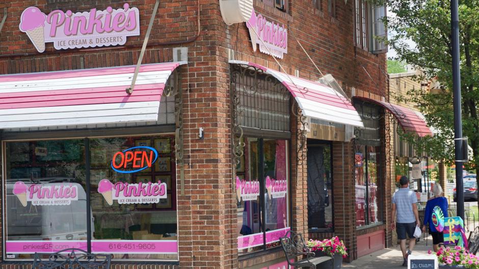 Choose from around 30 flavors of hand-dipped ice cream at Pinkie's Ice Cream & Desserts.