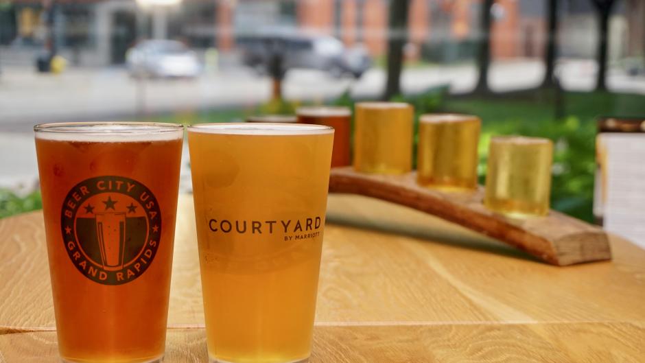 The Courtyard by Marriott beer package includes two pint glasses for two people, as well as breakfast and valet or self parking for one vehicle.