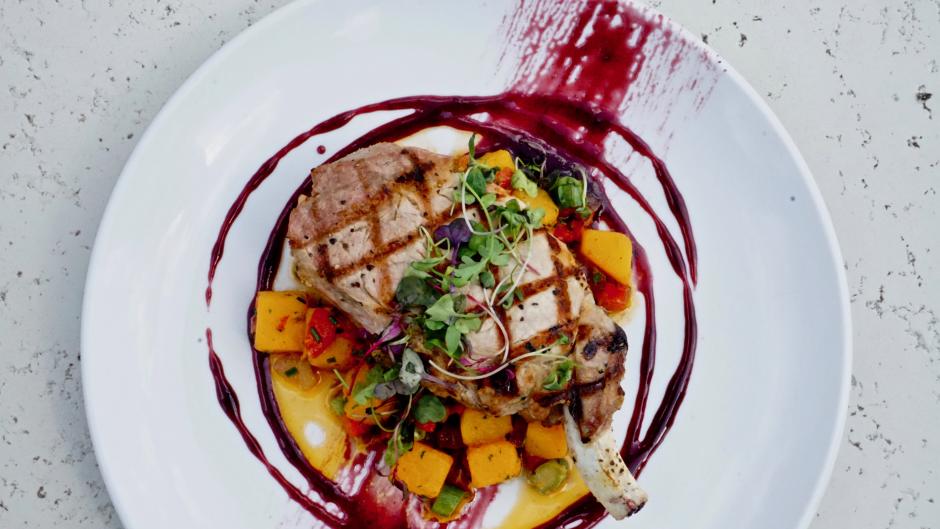 One RWGR option at Reds is the 8-ounce Bone-In Pork Chop with butternut squash hash and blueberry gastrique. You can pair it with one of Reds' RWGR wine features.