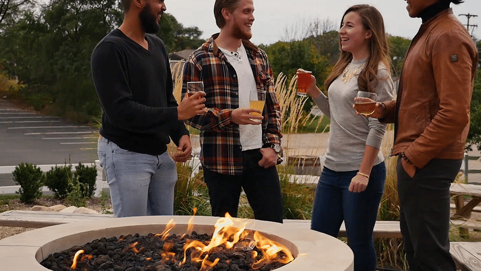 Vander Mill's spacious patio features a fire pit, perfect for you and your inner circle of friends.