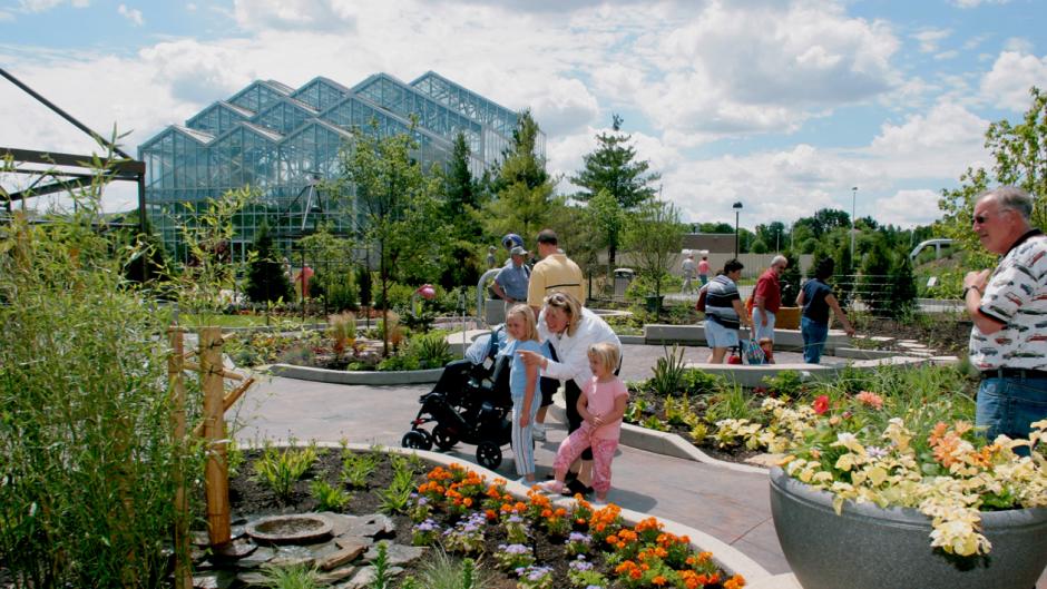 Children walking through the Lena Meijer Children's Garden
