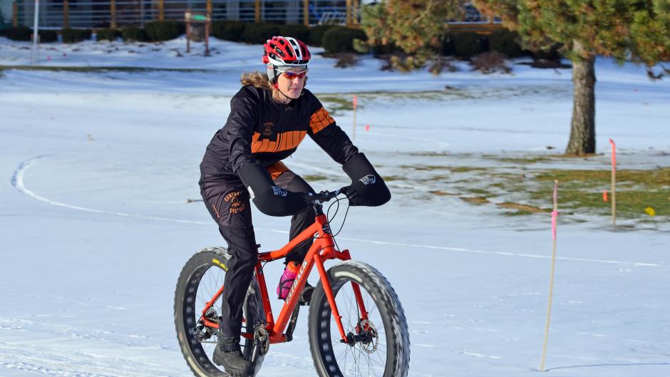 A central District Cyclery team member takes training lap at Indian Trails.