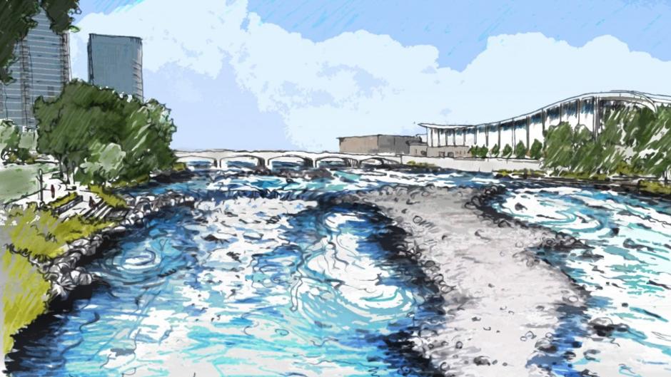 Rendering of the Grand River following the Grand Rapids Whitewater project.