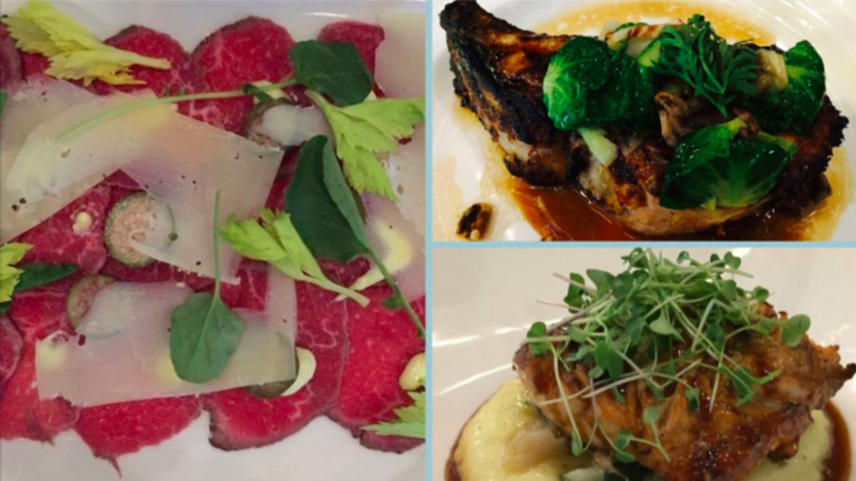 Beef Tenderloin Carpaccio, Duroc Pork Chop, and Bistro Chicken at Wheelhouse