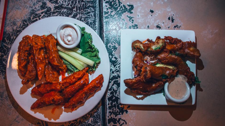 Two plates with vegan wings from Stella's.