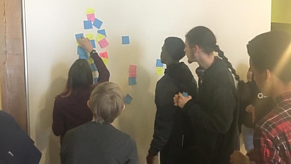 West Michigan Center for Arts and Technology youth using design thinking to figure out a problem.