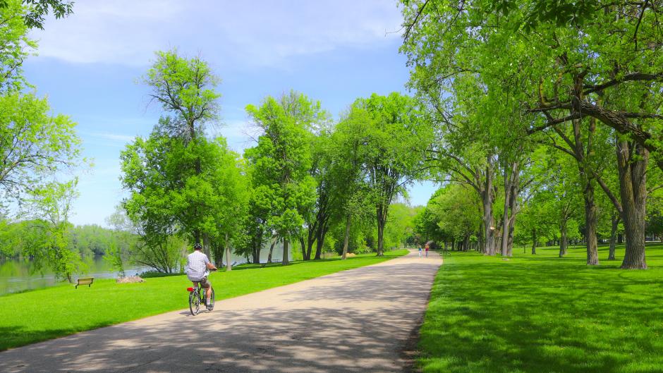 Enjoy a bike ride with a view of the Grand River along the paved, tree-lined trails at Riverside Park.