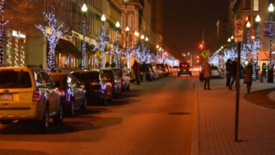Monroe Center holiday lights downtown