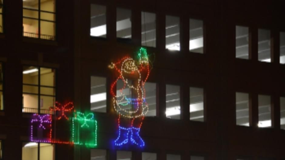 Ellis Parking Lot holiday lights Santa