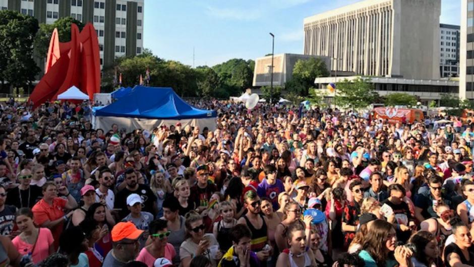 Crowd celebrating at Pride Festival 2019 in Grand Rapids
