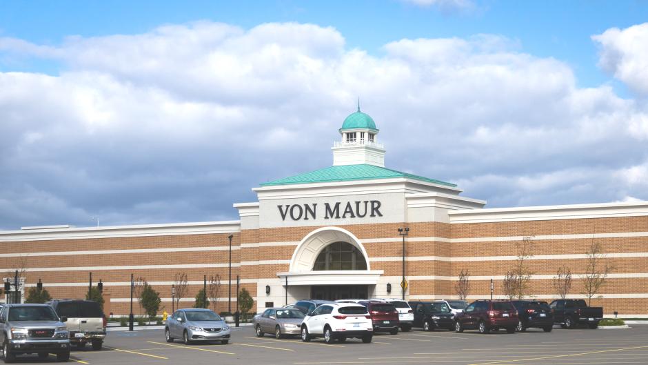 Exterior of Von Maur from across the parking lot at the Woodland Mall.