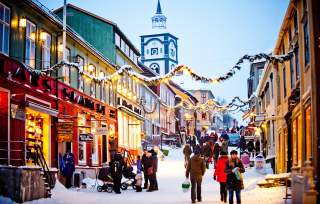 Christmas street in Røros, Trøndelag, Norway