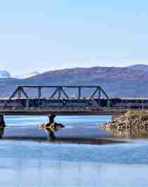 The Nordland railway running over a bridge in Northern Norway