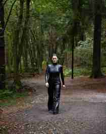 Nature meets art in Ekebergparken in Oslo. The sculpture Walking woman by Sean Henry (2010)