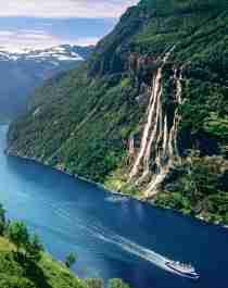 View over Geirangerfjord and the Seven Sisters waterfall