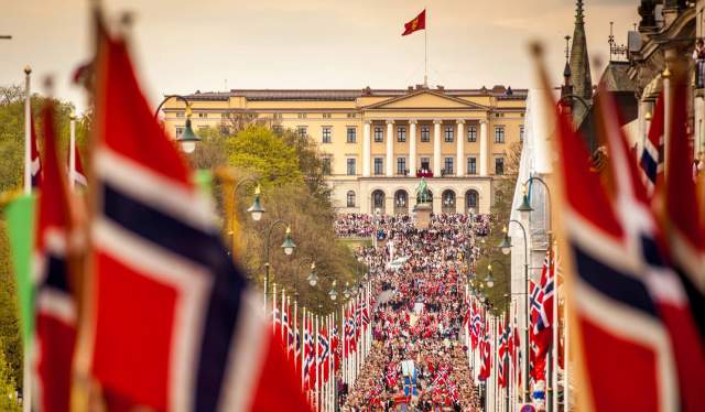 The children’s parade in front of the Royal Palace in Oslo, Eastern Norway, on the Norwegian Constitution Day 17 May