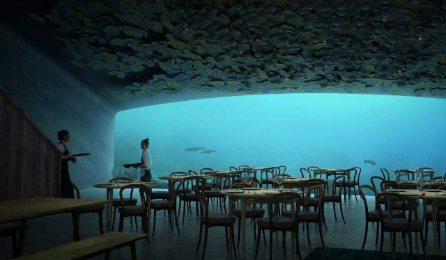 Inside the underwater restaurant Under in Lindesnes, Southern Norway