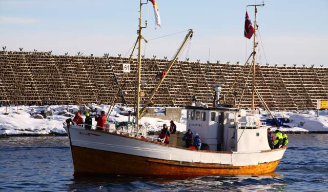 A fishing boat participating in The world cod fishing championship in Lofoten, Northern Norway