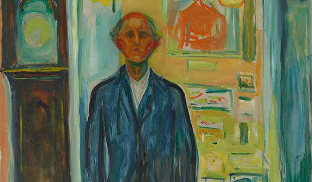 “Self-Portrait. Between the Clock and the Bed”, Edvard Munch (1940–43)