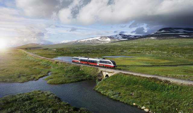 A train on the Nordlandsbanen in Northern Norway