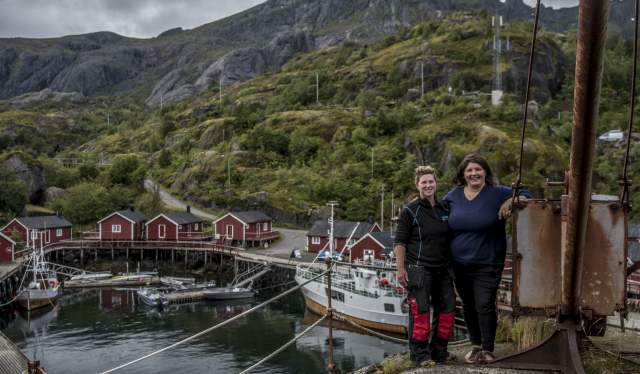 Renate Johansen and Eirin Johansen in the fishing village Nusfjord in Lofoten, Northern Norway