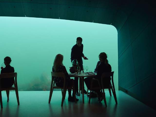 Inside the underwater restaurant Under in Lindesnes, Southern Norway