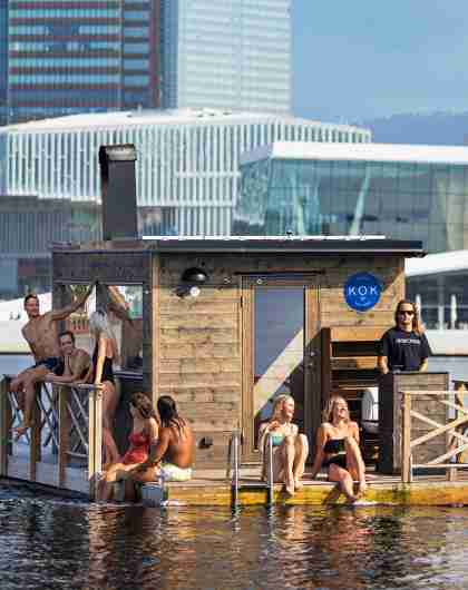 Plan your trip to Oslo and try the floating sauna KOK Oslo in the Oslofjord, Eastern Norway