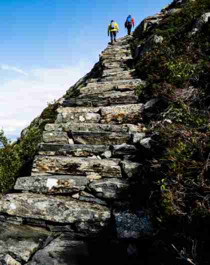 Midsuntrappene mountain stairway to Rørsethornet near Molde, Norway