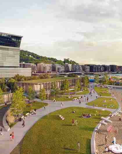An architectural drawing of the Munch Museum and Operastranda beach in Bjørvika in Oslo, Eastern Norway