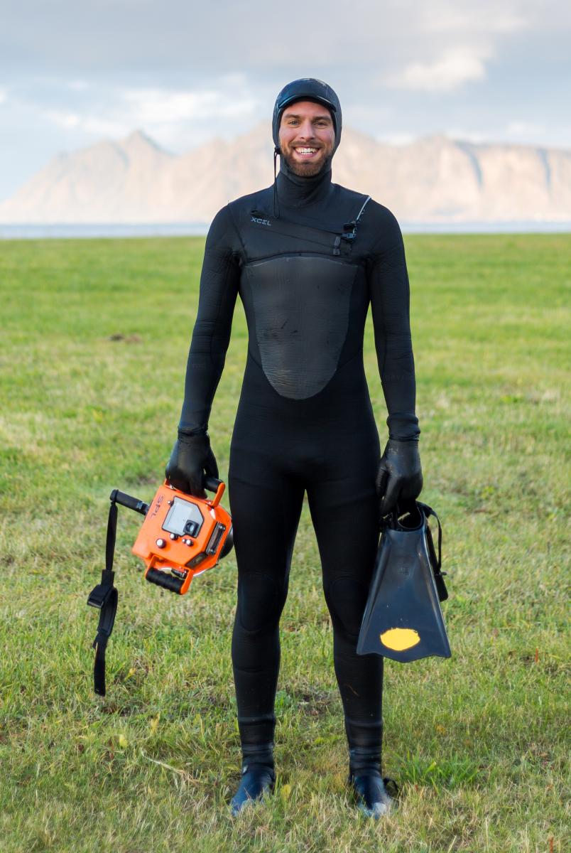 The surfer Hallvard Kolltveit in a wetsuit, Norway