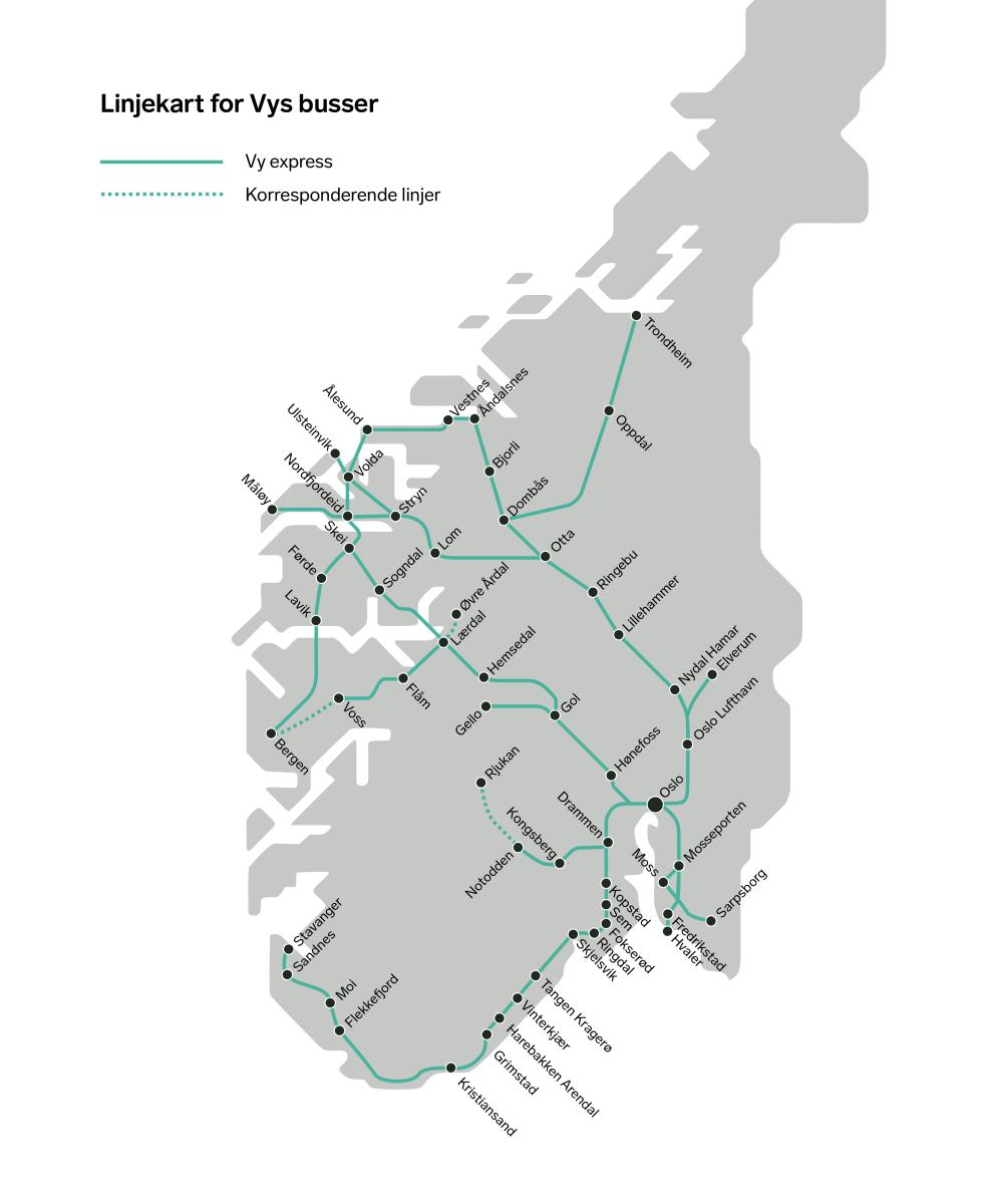 Illustration of bus routes from VY Express in Norway.