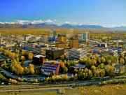 Anchorage aerial with city and the Chugach