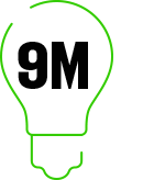 A light bulb icon illustration with 9M in the center of the bulb.