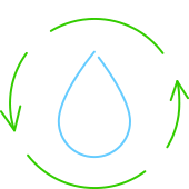Line icon illustration showing water recycling. A drop of water is in the center of the recycling symbol's circular arrows.