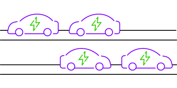Vegas Loop Illustration showing two electric cars driving left and right.
