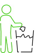 Icon showing a person throwing something into a trash bin.
