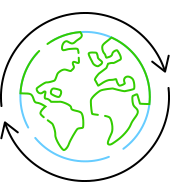 line icon illustration that shows curving arrows circling the Earth.
