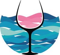Logo icon which looks like a glass of rose wine in front of ocean waves