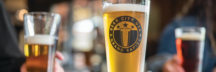 Beer City Pint Glass Center Beer City Pint Glasses at Founders Brewing Company. Center beer: Lemondrop IPA
