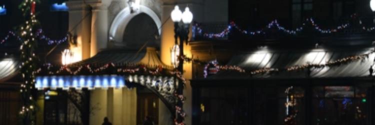 Amway Pantalind entrance with holiday lights Amway Pantalind entrance with holiday lights