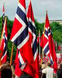 View of the children's parade with hundreds of Norwegians in Oslo on 17 May, Norway's national day