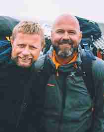 Gay couple Dag Terje Solvang and Bent Høie about to go hiking with pride in the mountains in Troms, Northern Norway