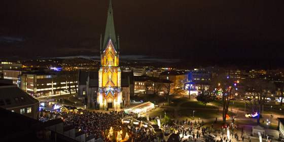 3D lysshow på Domkirka i Julebyen Kristiansand