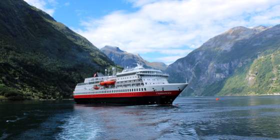 Hurtigruten in a Norwegian fjord